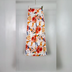 กางเกงขากระบอกสำหรับผู้หญิง พิมพ์ลายดอกไม้ ผ้าโพลีเอสเตอร์ ทิ้งตัว เอวสูง ใส่สบาย สีสวยทุกไซส์ รุ่น IR075