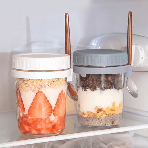 Nipiin Overnight  Oats Glass Jars with Lid and Spoon Oatmeal Jars Breakfast Coffee Cup Portable Sealed Water Bottle Drinkware Mugs