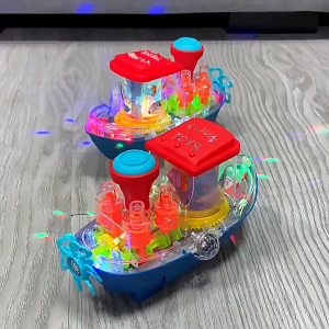 Auto Rotating Moving Fishing Boat  Electric Flashing LED Light Sound Colorful Moving Gears Fun Educational Toy for Kids