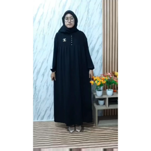 Gamis crinkle wanita dewasa kancing jamur depan bahan premium