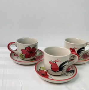 แก้วกาแฟ ชุดกาแฟ แก้วกาแฟเซรามิค 8ออนซ์ เซรามิก แก้วลายไก่ เซรามิคลำปาง แก้วพร้อมจานรอง เข้าไมโครเวฟได้ ทนความร้อนได้ดี