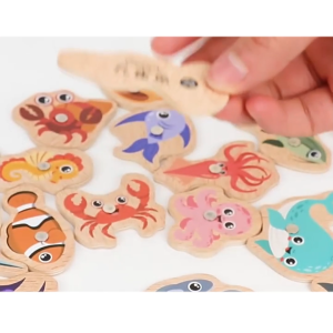 Bộ đồ chơi câu cá gỗ nam châm 31 sinh vật biển bằng gỗ trò chơi câu cá vui nhộn 2 cần câu nam châm cho bé-NIEVE
