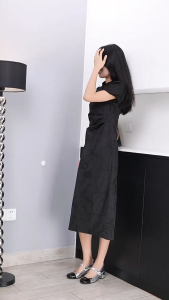 daidai (Ready Stock) Women Palace Retro Jacquard Cheongsam Puff Sleeve Mid Length Dress 高级轻奢宫廷风名媛复古气质提花少女旗袍礼服泡泡袖连衣裙中长裙