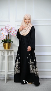 Jubah MARISSA 3.0 - Dress Muslimah Sulam Benang Jahit Baju Raya Hitam Pink Emerd Nursing