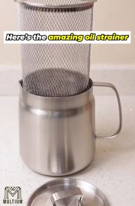 3in1 Oil Strainer 2L Stainless Steel Grease Keeper with Filter Stainless Steel Oil Drainer and Storage Pot Oil Catcher with Fine Mesh Filter Stainless Steel Oil Strainer
