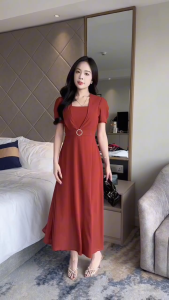Đầm maxi form dài cổ vuông đính khoen eo tay phồng Misa - MS0327 (Hình thật shop chụp)