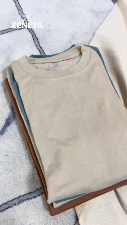 Zeneya Plain Oversized Shirt Tshirt For Women Neutral Earth Colors Black  White Khaki Tan Clay Mocha Olive Green basic casual streetwear cotton round 