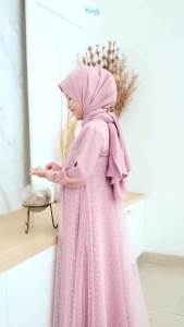 Gamis Brukat Polkadot Misha Dress Pesta Anak Perempuan Usia 5-13 Tahun - Gaya Lengan Panjang dengan Renda