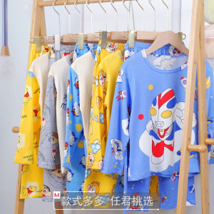 Đồ ngủ cổ tròn dài tay cho trẻ em polyester đồ ngủ bé trai và bé gái lớn phim hoạt hình dễ thương