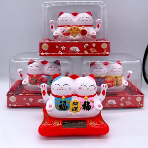 Pajangan Solar Kucing Pasangan Patung Kucing Hoki Cinta Lucky Cat Dekorasi Rumah Kantor Hadiah