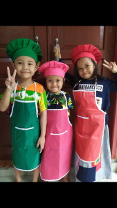 Celemek Anak Waterproof Dan Topi Koki Bahan Drill