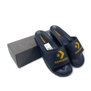 Sandal slide Casual Converse pria wanita tipe selop slip on warna hitam list gold grade premium
