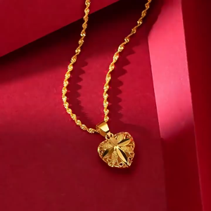 916 gold necklace for women 18k Saudi gold Necklace for Women Peach Heart Heart-shaped Pendant Birthday Present Water Ripple Chain Good Luck Couple Necklace Girlfriend Gift