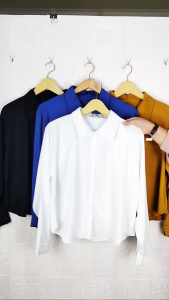 Kemeja Wanita Rayon Polos Lengan Panjang