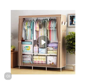 【Local shop】Tủ quần áo đơn giản Vải Tủ vải gấp Kinh tế Tủ thu Phòng ngủ Treo tủ móc thép Màu cà phê nhạt Sâu