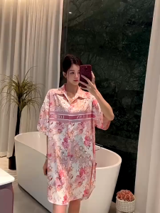 Women Nightwear Korean Fashion Plus Size Silk Satin Loose Night Dress Female Short Sleeve Homewear Pyjamas Sleepwear