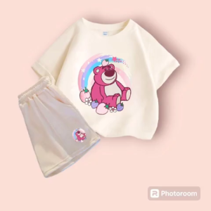 Set bộ quần áo hè hình Gấu Dâu Cầu Vồng siêu đáng yêu vải thun cotton mềm mịn co giãn thoáng mát