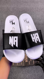 NAHA Sandal Pria Wanita Slip on Slide Distro Karet Logo Putih Size 34 - 43