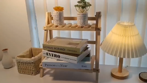 [FOFO]Solid Wood Folding Double-layer Green Basket Flower Rack Multiple Usage 2-Tier Wooden Shelf