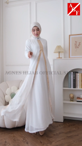 Agnes Hijab - Chayra Dress Gamis Putih Wanita Gamis Plisket Brukat Baju Muslimah Wanita Busana Lebaran Umroh Abaya Terbaru 852