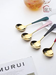 Sendok Bulat Motif Warna - Sendok Korea - Sendok Makan Stainless - 1pcs