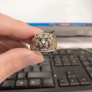 Cincin Pria Kepala Harimau Panther / Panther Head Ring Gaya Retro Vintage Model Terbuka