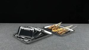 ถาดสี่เหลี่ยมสแตนเลส ถาดบุฟเฟ่ต์สแตนเลส ถาดสี่เหลี่ยมไว้ใส่อาหาร ถาดเสริฟสแตนเลส สำหรับใส่อาหาร/ผัก/ผลไม้ ผลิตจากสแตนเลสแท้ ขนาด 26m/32m/35m