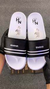 NAHA - Sandal Slop Pria Wanita Karet Strip Putih Distro Size 34-43