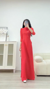 Áo Dài Nữ Truyền Thống 4 Tà Tơ Óng Lót Lụa Tay Bồng Đính Hoa Trẻ Trung (MD01) - Áo Dài Khánh Vân