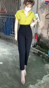 Quần tây nữ 3 Khuy đi học đi làm học sinh sinh viên che khuyết điểm bụng lớn lưng cao tôn dáng vải tuyết mưa chun sau lưng