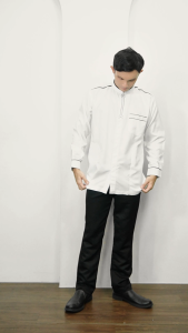 Baju Koko Putih Kombinasi Bordir Pria Katun Embossed Lengan Panjang Manset MOERBA M L XL 2XL 3XL 4XL Bahan Tebal Tidak Transparan
