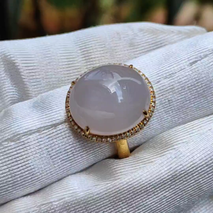Premium G18K setting with Natural Type A Jadeite Cabochon and diamonds Ring finger size 17mm Certificate included weigh 5.46 grams (18kring4)