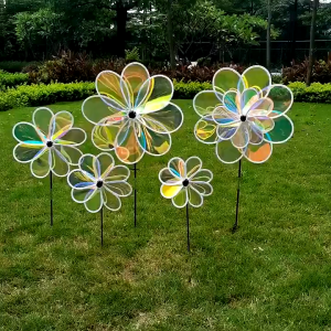 Windmill Toy Kids Colorful Windmill 8 Leaf Windmill Transparent Sunflower Windmill Grounding Windmill Toys Garden Deco