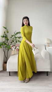 Áo dài trơn lụa Mỹ cao cấp mềm mịn có co giãn áo dài dáng truyền thống cổ cao 2 cm tay lỡ mặc tôn dáng