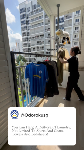 ODOROKU Aluminum H Shape Floor to Ceiling Foldable Laundry Pole with Multiple Hangers Standing Clothes Laundry Drying Rack Adjustable Metal Corner Tension Pole