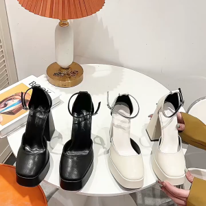 12cm Block Heels for Women Matsutake Waterproof Platform Shoes Mary Jane Super High Heels