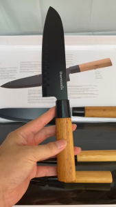 Bộ 4 Couteau Cuisine Thermomix Japonais en Acier Inoxydable et Poignée en Bambou - Made in Germany