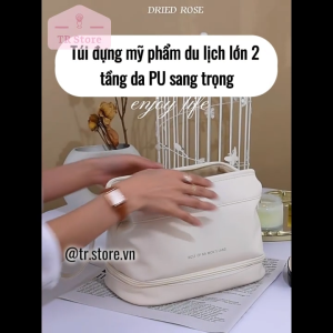 Túi da đựng mỹ phẩm du lịch lớn 2 tầng Rose 25x15x19cm da PU sang trọng