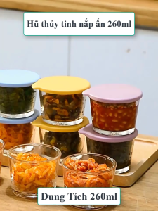 [Chính Hãng] [Tặng Thìa] Set 2 Hũ Thủy Tinh Lọ Hộp Thủy Tinh Đựng Thực Phẩm Nắp Ấn Mang Đi Để Tủ Lạnh Dung Tích 260ml