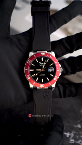 Jam Tangan Pria Alexandre Christie Automatic AC 6141 MARSSBARE Red Bezel Black Dial Black Rubber Strap