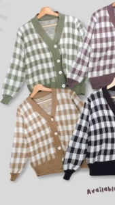 Cardigan Rajut Wanita Kotak Catur - Desain Cardigan Murah & Cocok Musim Dingin