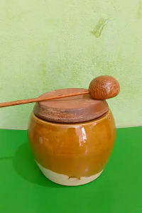 Âu đựng mỡ bằng sành liễn đựng mỡ hũ đựng mỡ âu mỡ sành kèm gáo dừa