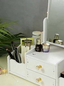 Cosmetics storage box with mirror table drawer dust-proof shelf for cosmetics and skincare products