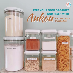 Ankou 850ml Airtight 1 Touch Button milk powder container with Scoop and Holder Rectangle stackable food storage with Lid silicon Milk storage food transparent container Multifunction airtight food container airtight storage container with lid VMI Direct