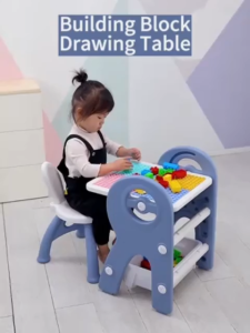Baby 3 in 1 Multi Functional Building Table Drawing Board Table Stool Set Learning Writing Board Drawing With Chair Set For Kids Study Table And Chair For Kids