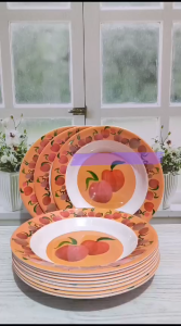 6 pcs Piring melamin 9inc lebar 23 cm model cekung dalam motif ping - piring cafe - piring g1090