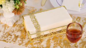 Disposable Paper Napkins White Linen-Feel Guest Towels Gold Floral 3Ply Table for Lunch Dinner Tisu Tebal 3Lapis 50/100Pcs Per Pack