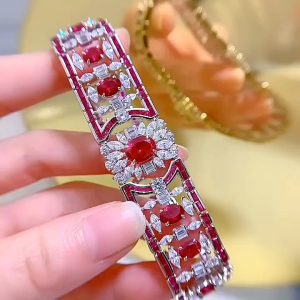 Luxury Vintage 100% 925 Real Silver 7*9mm Ruby Gemstone High Carbon Diamond Wedding Bracelets for Women Party Fine Jewelry Gifts gemstone bracelet