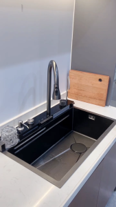 Digital Display Waterfall Kitchen Sink 4MM Honeycomb 304 stainless steel with Kitchen faucet Home Sink lababo stainless complete set sink stainless for kitchen Single slot Suitable for large kitchens