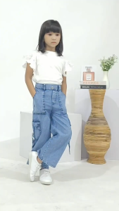 kulot jeans saku samping anak perempuan usia 1-17 tahun jeans cargo